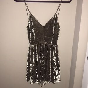 Gray velvet thin strap, cross back romper